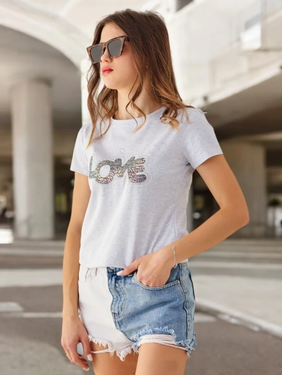 Royalfashion Ženska bombažna majica LOVE z rhinestones