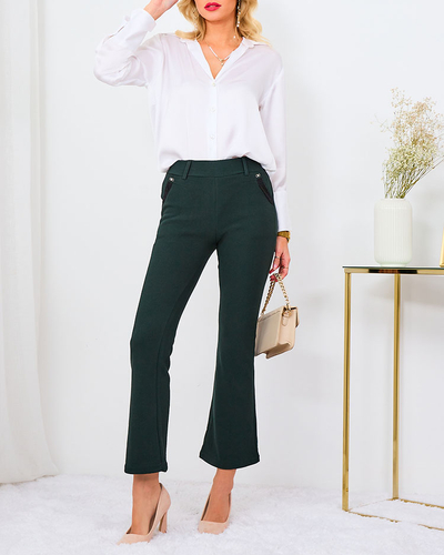 Royalfashion Temno zelene ženske hlače iz blaga a'la bells