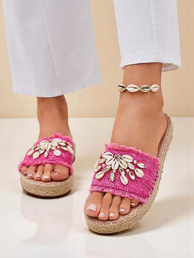 Ženski natikači Royalfashion Callista Fuksija na platformi s školjkami