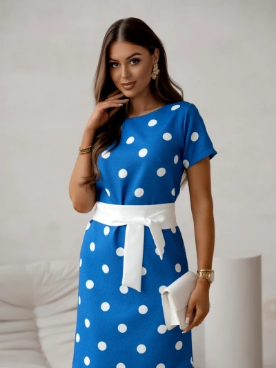 Royalfashion Ženska obleka do kolen s kratkimi rokavi in pikastim metuljčkom