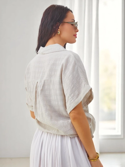 Royalfashion Ženska bombažna srajca z embosiranjem in kratkimi rokavi