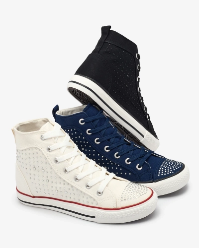 Royalfashion Granatowe wysokie trampki z cyrkoniami Totulu
