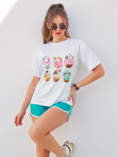 Royalfashion Ženski športni set s t-shirtom in kratkimi hlačami Kitty Cat