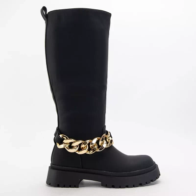 OUTLET Czarne damskie kozaki do kolana Filusio - Obuwie