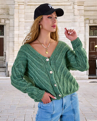 Royalfashion Ženski pleteni pulover z gumbi