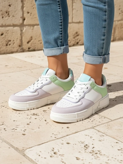 Ženski športni copati Lycaste bež iz ekološkega usnja z ravnim podplatom