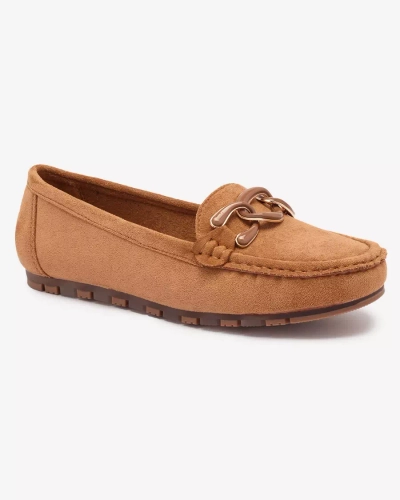 Royalfashion Damskie mokasyny w kolorze camel z łańcuszkiem Lertika