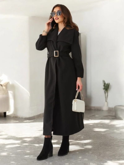 Royalfashion Ženski maksi plašč s pasom