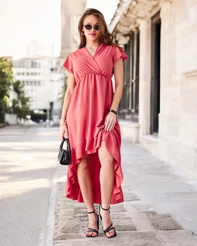 Royalfashion Ženski midi obleka z asimetričnim robom