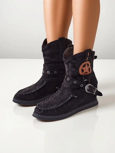 Royalfashion Ženske gležnjarje na nizki wedge Indianas