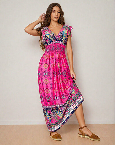 Royalfashion Ženska midi obleka s potiskom