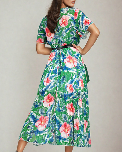 Royalfashion Ženska plisirana cvetlična midi obleka