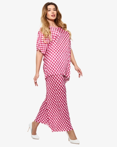Royalfashion Fuksjowy damski plisowany wzorzysty komplet