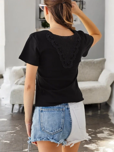 Royalfashion Ženska bombažna majica s čipko na hrbtu