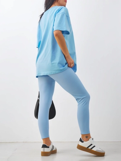 Royalfashion bombažni ženski komplet s kratkimi rokavi in leginami