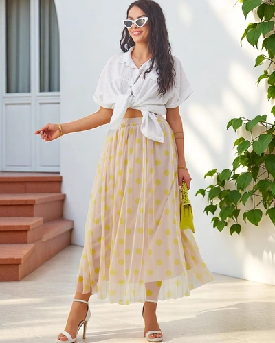 Royalfashion Ženska midi krila iz viskoze s tilom v pikicah