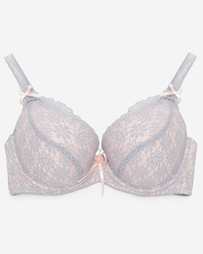 Royalfashion Szaro-różowy koronkowy biustonosz damski