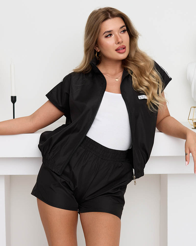 Royalfashion Damski czarny sportowy komplet dresowy rozpinany