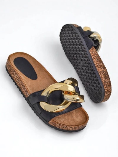 Royalfashion Črni ženski natikači z okrasjem Sofig