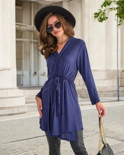 Royalfashion Granatowa damska wiązana narzutka kardigan