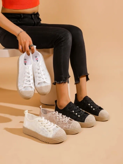 Royalfashion Ženske čipkaste superge s sequini Nille