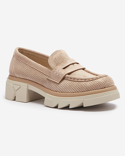 Royalfashion Jasnobrązowe damskie ażurowe mokasyny na masywnej podeszwie Ejina