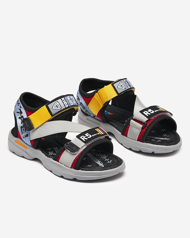 Royalfashion Szare chłopięce sandałki z kolorowymi wstawkami i napisami Reberik