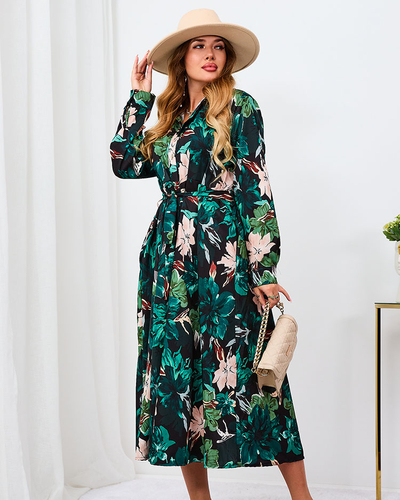 Royalfashion Črno-zelena vzorčasta ženska maksi obleka