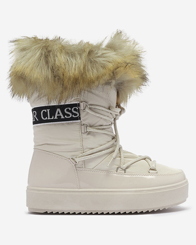 Royalfashion Beżowe damskie wsuwane buty a'la śniegowce z futerkiem Lilitsa