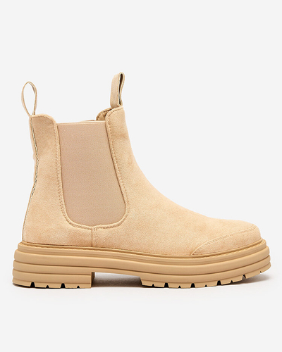 Royalfashion Bež ženski škornji z okrasnim trakom Loffdo