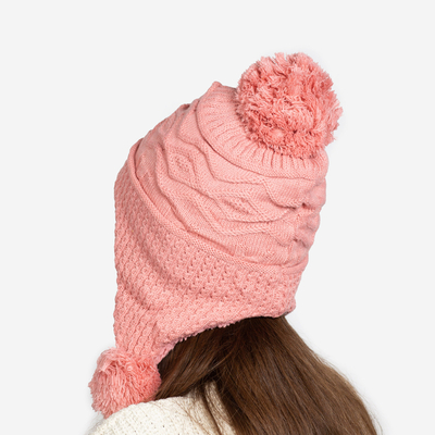 Różowa damska ocieplana czapka z pomponami - Akcesoria