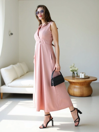 Royalfashion Ženska brezrokavnika obleka z ovitek vratom Bizness