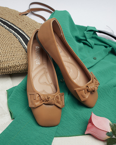 Royalfashion Damskie camelowe baleriny z ozdobą na nosku Caxien