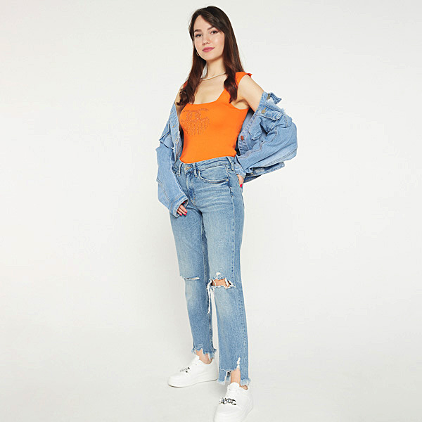 Royalfashion Pomarańczowy damski top z cyrkoniami