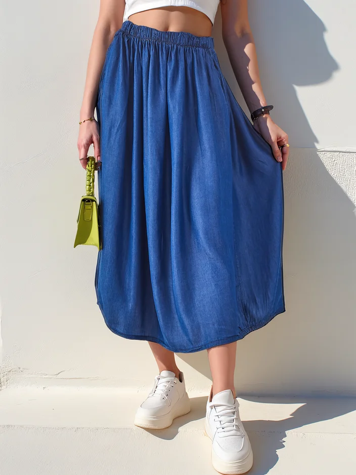 Royalfashion Ženska midi krila v denim stilu