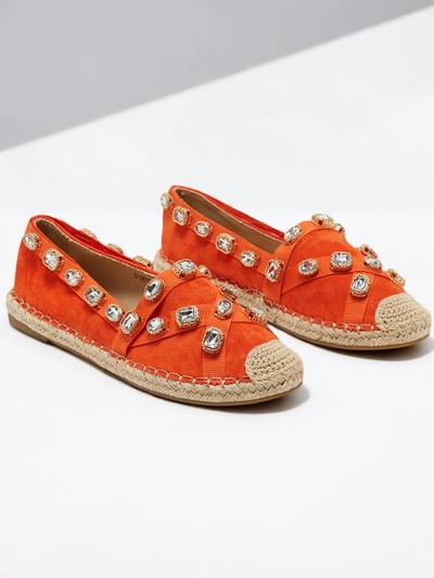 Royalfashion Pomarańczowe damskie espadryle z kryształkami Wamba