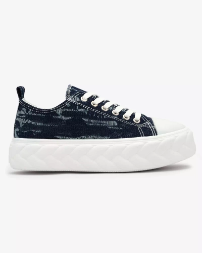 Royalfashion Granatowe damskie jeansowe trampki z przetarciami Nerolera
