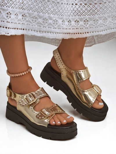 Royalfashion Sandale de damă cu talpă mai groasă și pietre ornamentale Rocky Chic