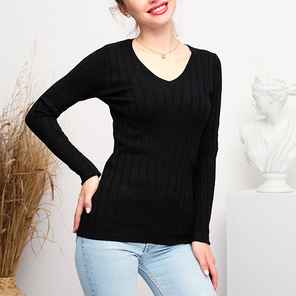 Royalfashion Sweter damski z dekoltem w serek w kolorze czarnym