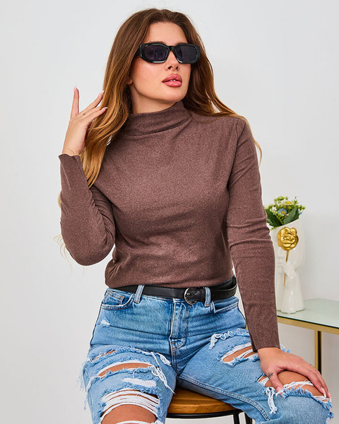 Royalfashion Sweter damski półgolf w ciemnobrązowym kolorze