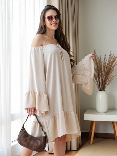 Royalfashion Ženska obleka a'la španskega stila z naborki, oversize