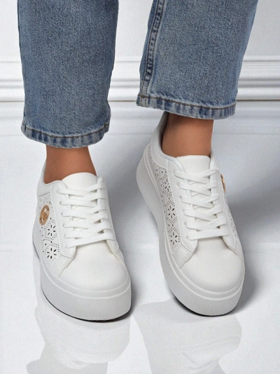 Ženski športni copati Aelia Royalfashion na platformi beli mrežasti ecru