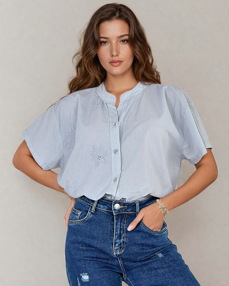 Royalfashion Ženska srajca oversize z vezenino