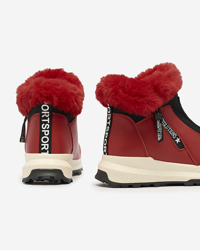 Royalfashion Czerwone damskie ocieplane botki z futerkiem Scherr