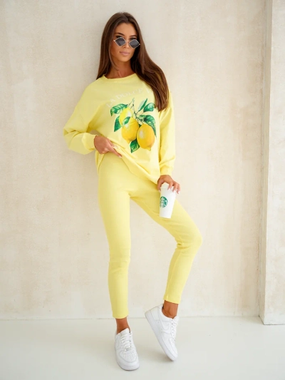 Royalfashion Ženski bombažni komplet s limoninim puloverjem in leggingsi
