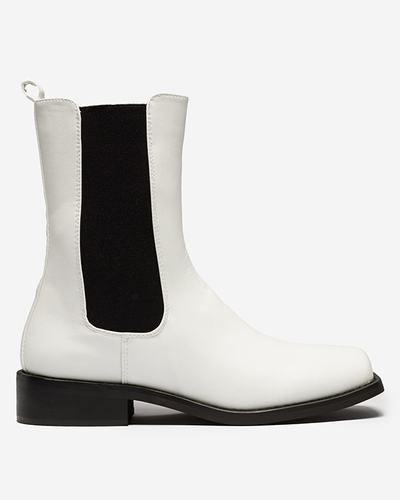 Białe wysokie botki damskie z kwadratowym noskiem Ludiz- Obuwie