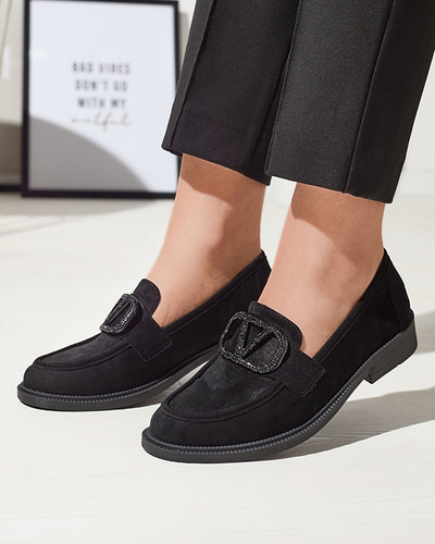 Royalfashion Czarne mokasyny damskie z ozdobą Fogras