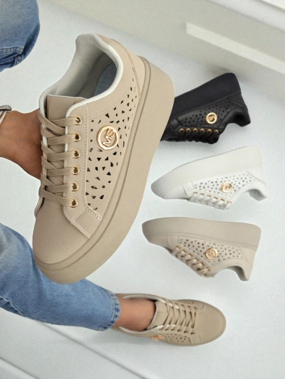 Cleo Ecru Platino – bež športni copati na platformi Royalfashion eko usnje