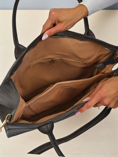 Ženska usnjena torbica Etruria Classica Elegante siva 41x31x14 cm