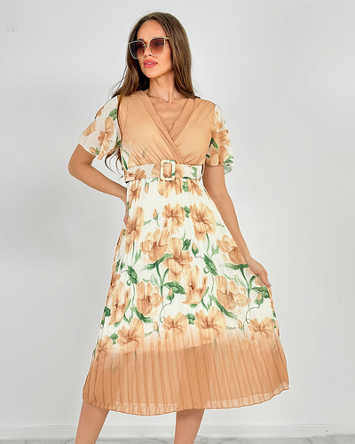 Royalfashion Ženska plisirana cvetlična midi obleka